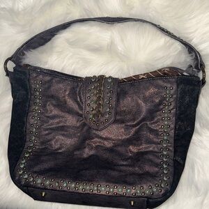 Montana west Studded Hobo Bag in Iridescent Plum with Wallet